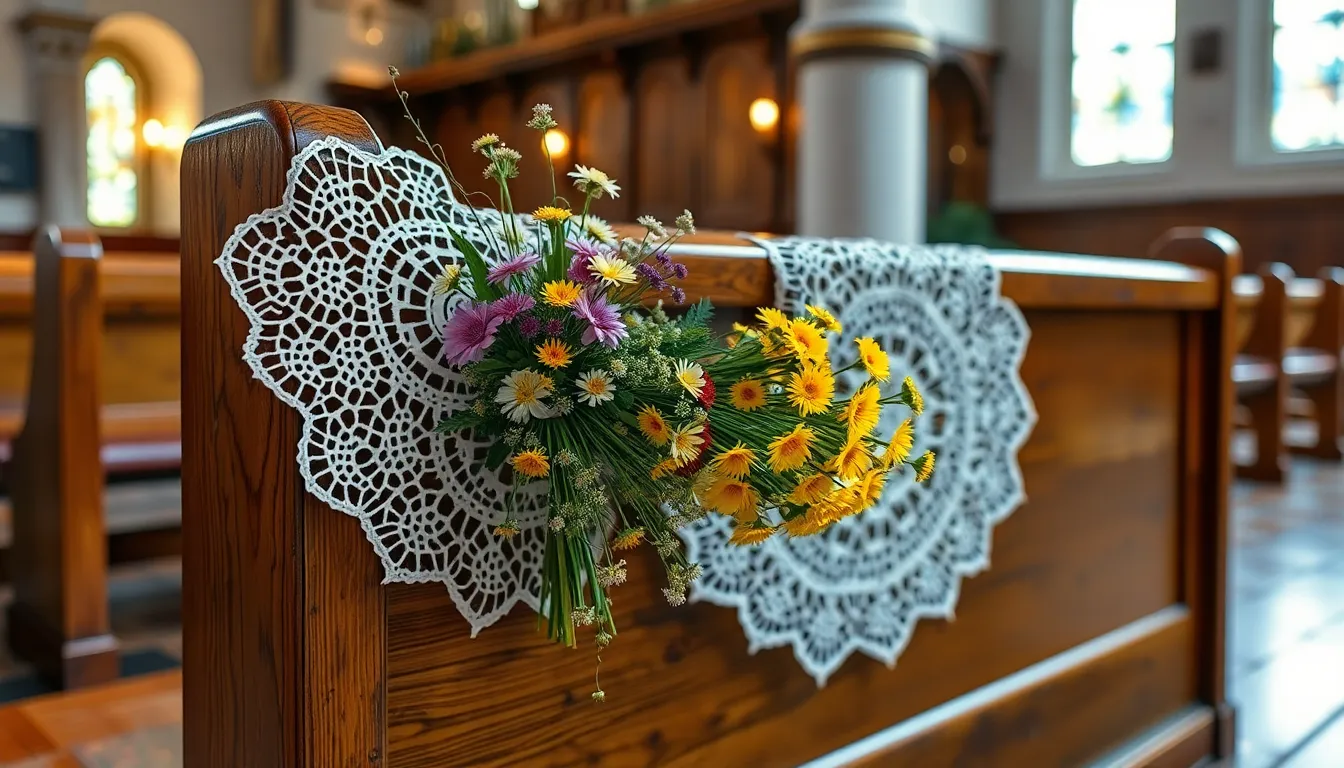 50 Stunning Ideas for Decorating Church Pews for Wedding on Any Budget 10 50 Stunning Ideas for Decorating Church Pews for Wedding on Any Budget 9