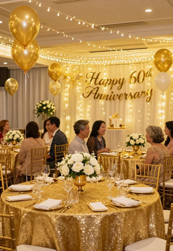 10 60th Anniversary Party Ideas That Honor a Lifetime of Love - 2. Golden Touch Decorations 1