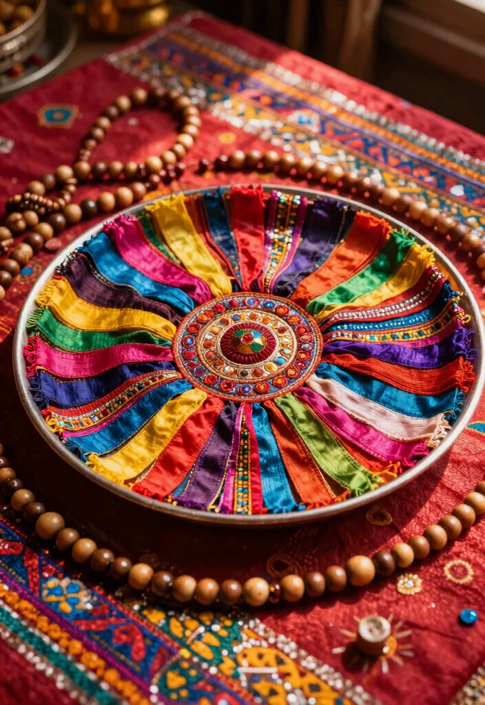 10 Aarti Thali Decoration Ideas with Simple Traditional Touches - 2. Eco-Friendly Fabric Embellishments 1