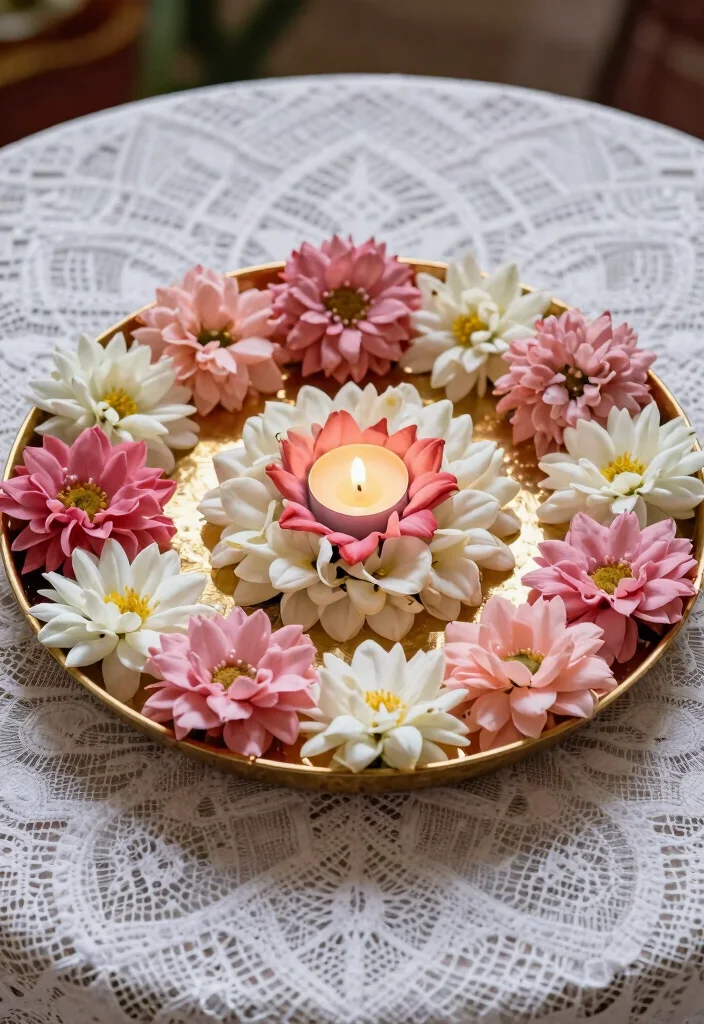 10 Aarti Thali Decoration Ideas with Simple Traditional Touches - 5. Themed Floral Arrangements 1