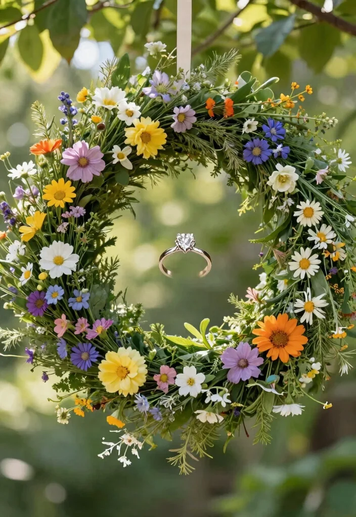 10 Engagement Rings Decoration Ideas for a Creative Display - 4. Floral Wreath 1