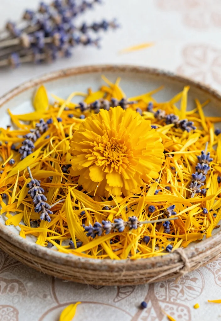 10 Haldi Plate Decoration Ideas Using Flowers and Bright Colors - 1. Marigold and Dried Flower Fusion 1