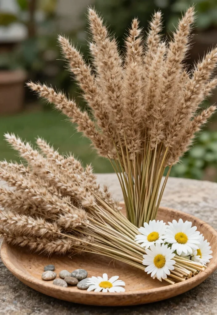 10 Haldi Plate Decoration Ideas Using Flowers and Bright Colors - 4. Rustic Charm with Dried Grasses 1