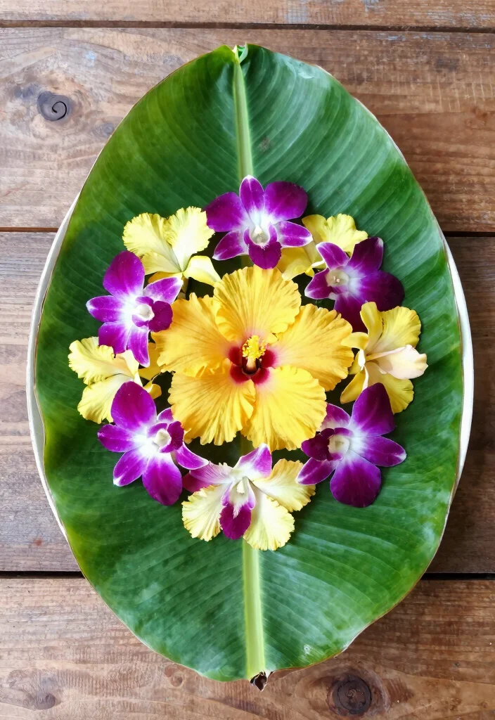10 Haldi Plate Decoration Ideas Using Flowers and Bright Colors - 6. Eco-Friendly Leaf Layering 1