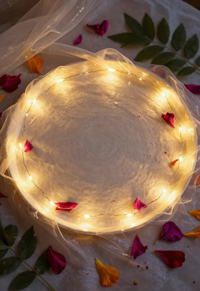 10 Haldi Plate Decoration Ideas Using Flowers and Bright Colors - 9. Whimsical Fairy Lights 1