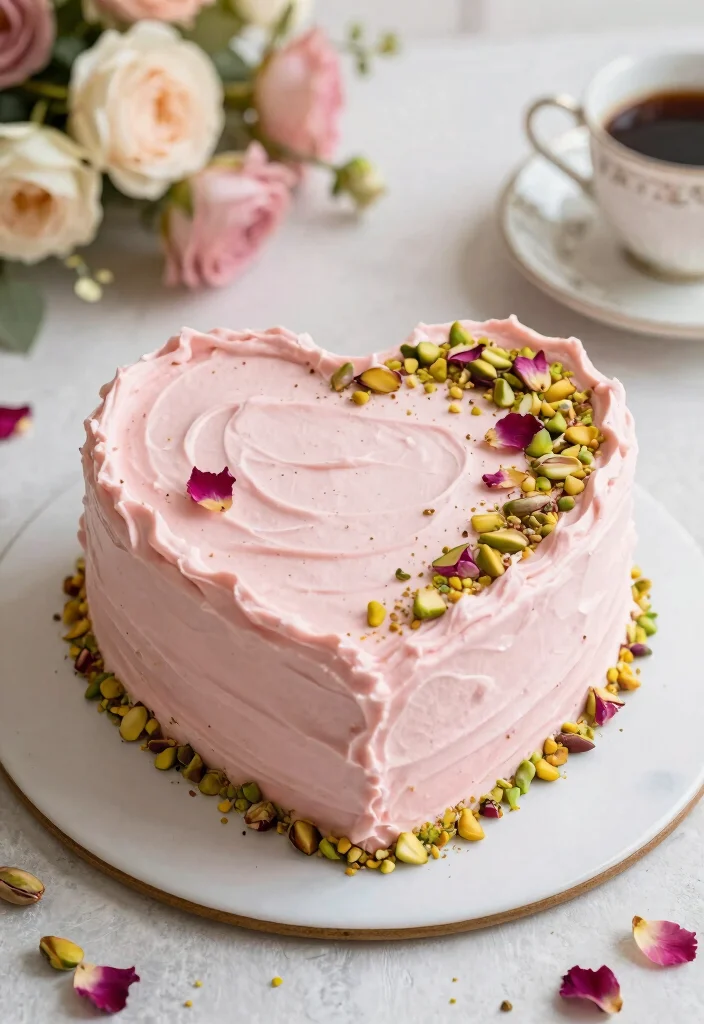 10 Heart Shaped Cake Ideas That Feel Romantic and Timeless - 3. Rose Water and Pistachio Heart Cake 1