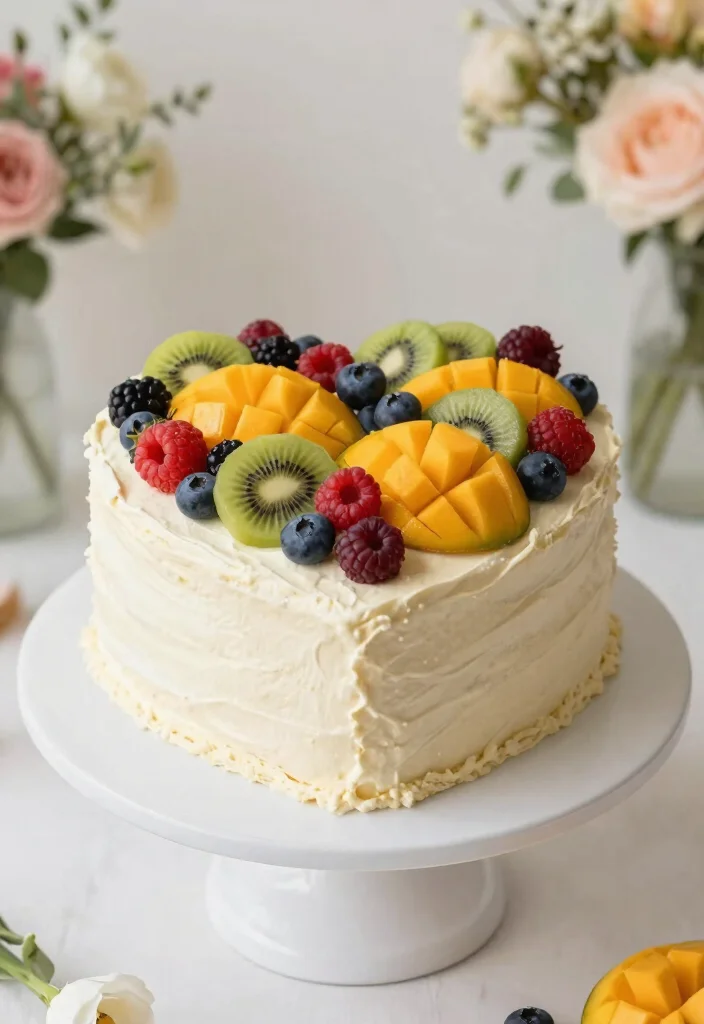 10 Heart Shaped Cake Ideas That Feel Romantic and Timeless - 7. Vanilla Bean Heart Cake with Fresh Fruit 1