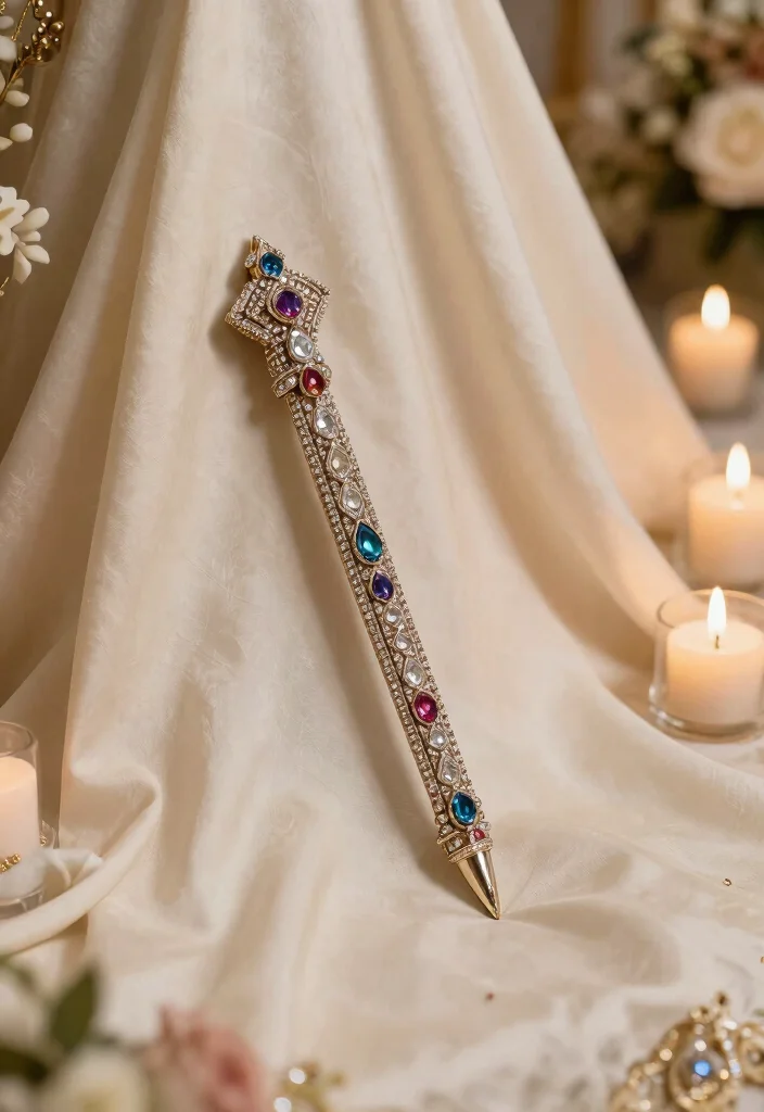 10 Nikkah Pen Decoration Ideas That Feel Elegant and Meaningful - 4. Gemstone Accents 1