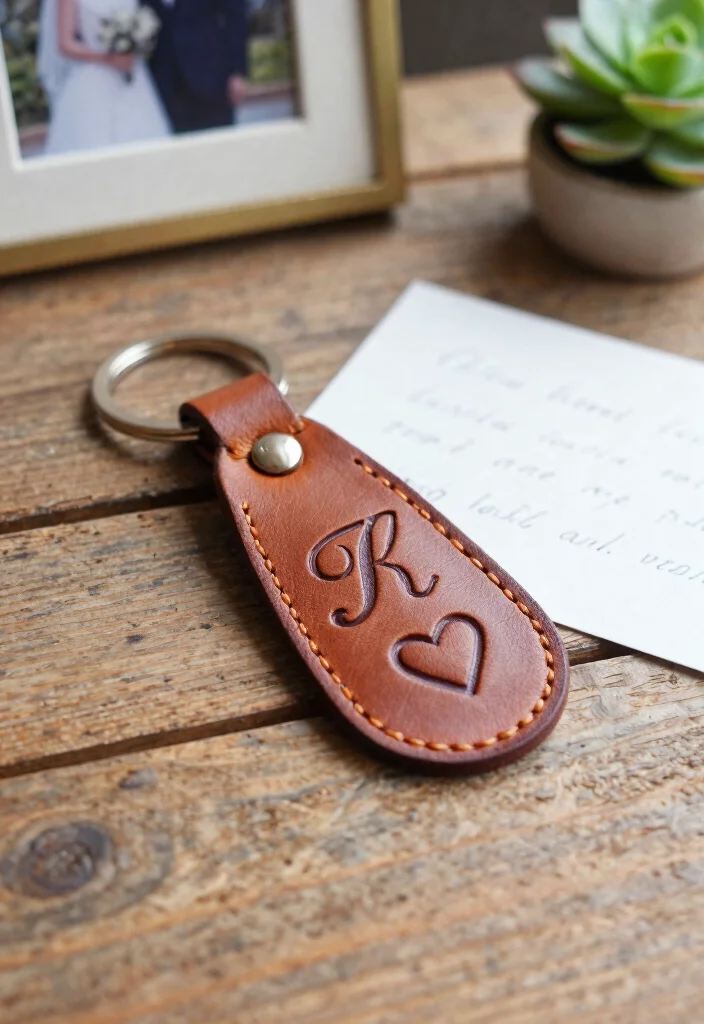 10 One Year Wedding Anniversary Gift Ideas That Feel Truly Special - 2. Personalized Leather Keychain 1