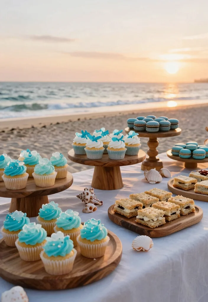 12 Beach Bridal Shower Ideas with Relaxed Coastal Style - 12. Coastal-Themed Dessert Table 1