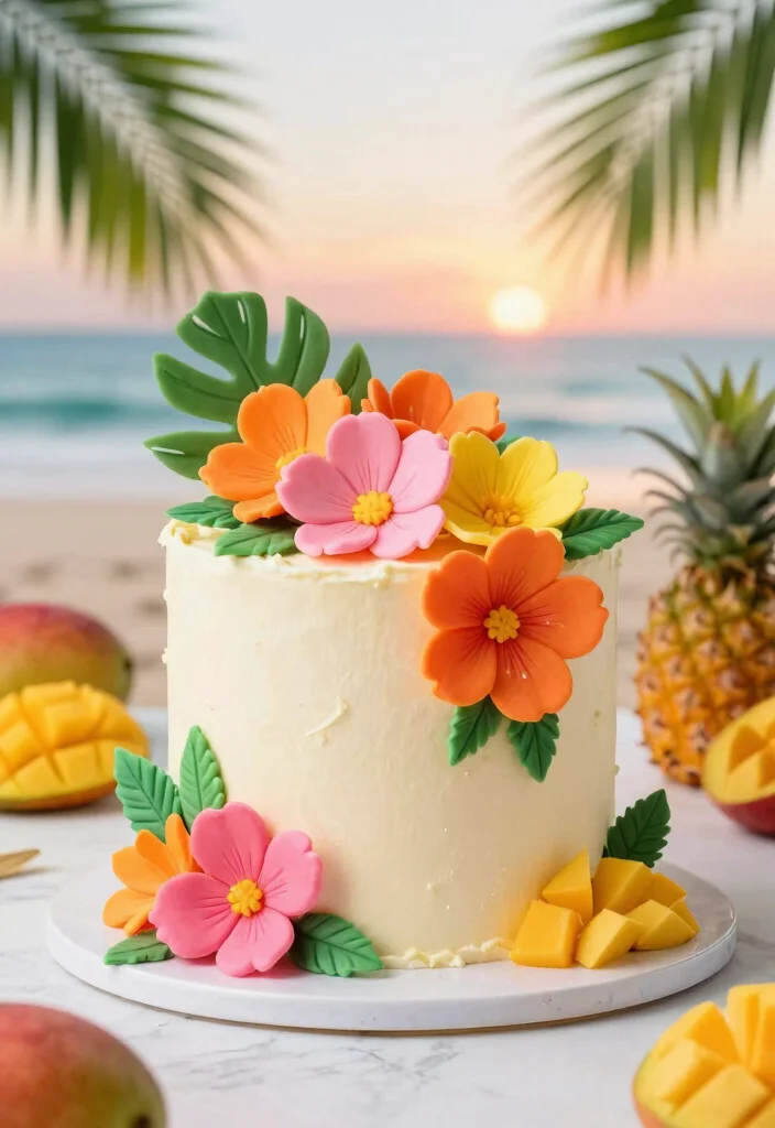 12 Beach Cake Ideas Perfect for Summer Parties and Coastal Themes - 2. Tropical Floral Cake 1