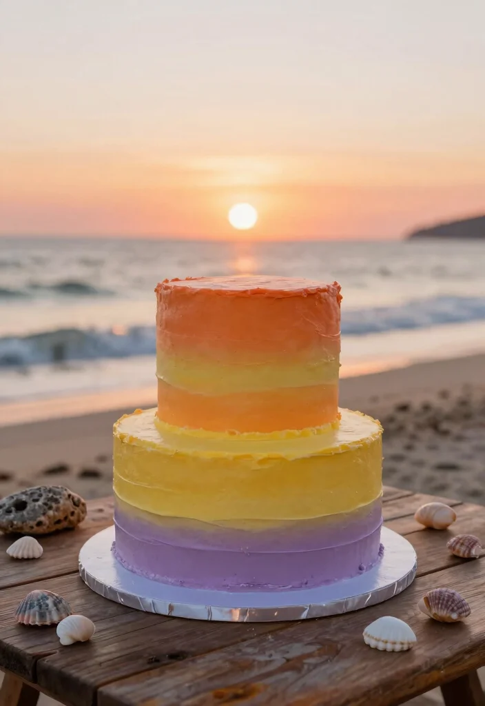 12 Beach Cake Ideas Perfect for Summer Parties and Coastal Themes - 4. Sunset Beach Cake 1