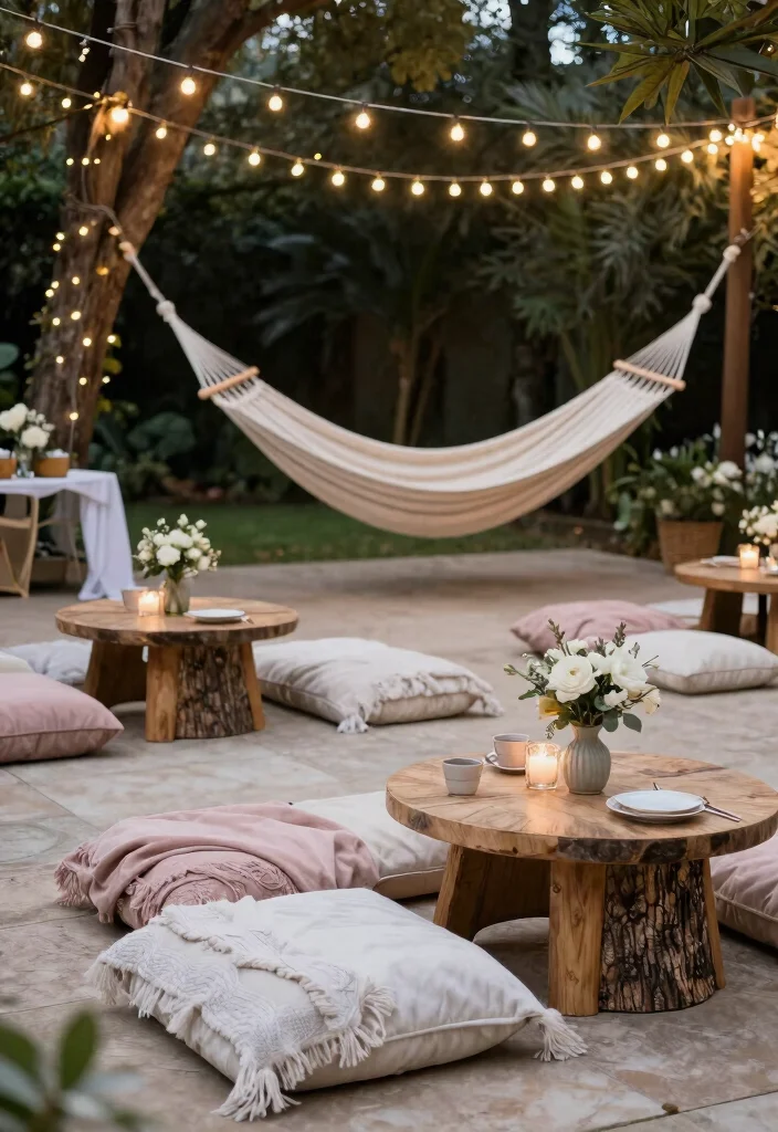 12 Boho Bridal Shower Ideas with Soft Colors and Natural Touches - 10. Chill Outdoor Spaces 1
