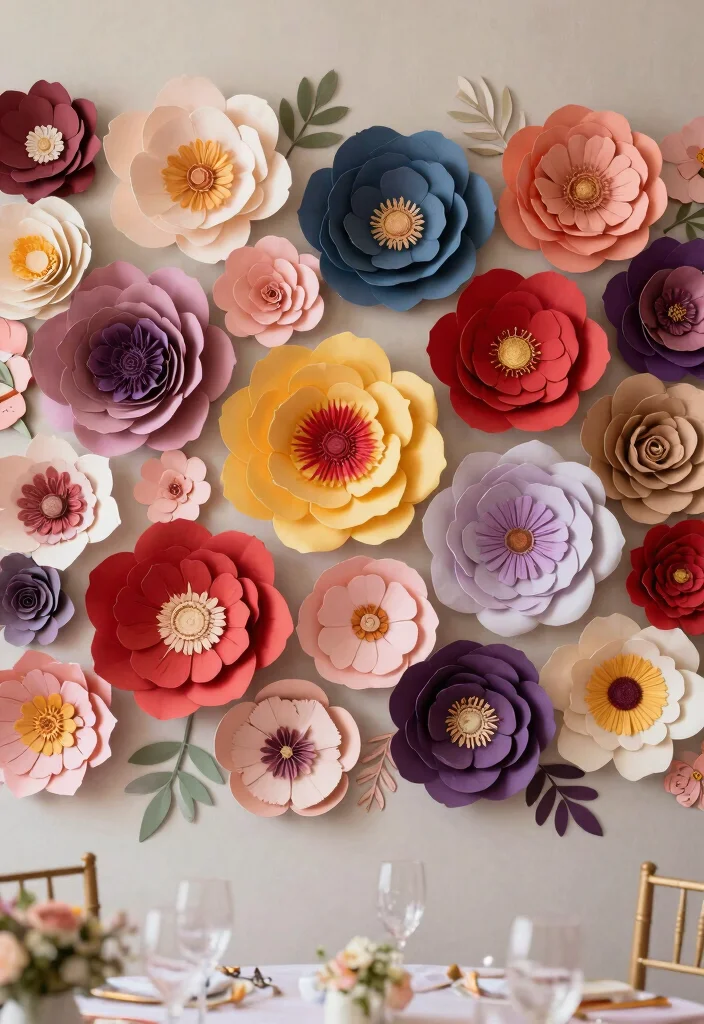 12 Bridal Shower Backdrop Ideas That Look Beautiful in Photos - 1. Floral Wall of Recycled Paper 1