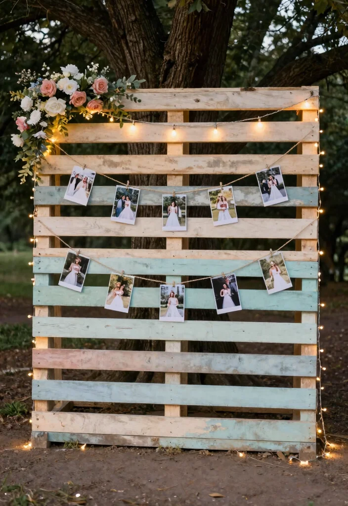 12 Bridal Shower Backdrop Ideas That Look Beautiful in Photos - 2. Rustic Wooden Pallet Display 1