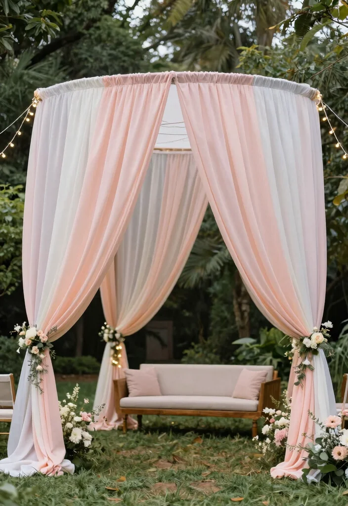 12 Bridal Shower Backdrop Ideas That Look Beautiful in Photos - 4. Fabric Draped Canopy 1