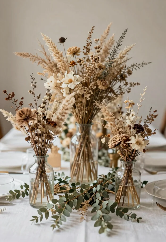 12 Bridal Shower Centerpiece Ideas That Are Easy and Elegant - 11. Dried Flower Bouquets 1