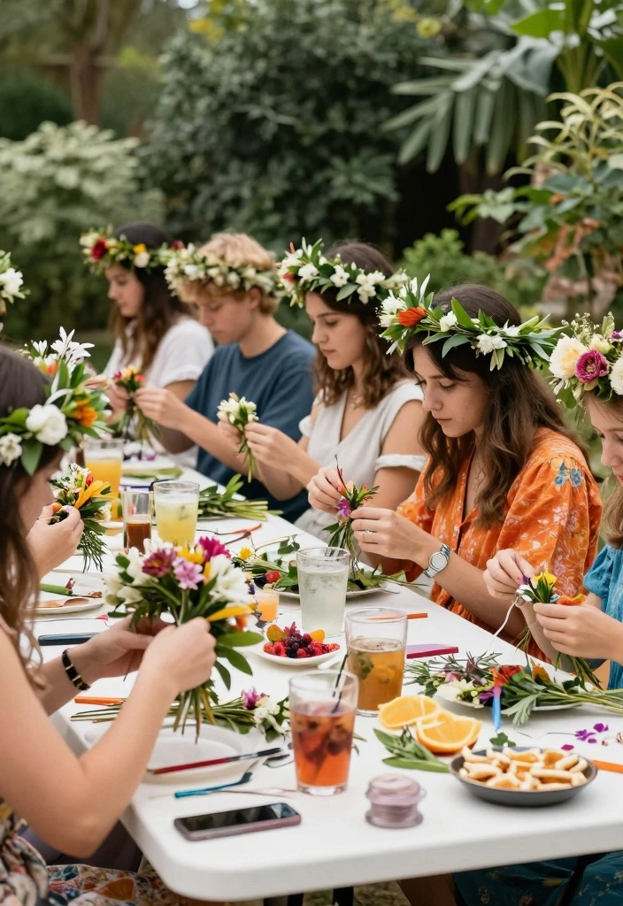 12 Bridal Shower Outdoor Ideas for a Fresh Open Air Celebration - 8. Eco-Chic Floral Crown Workshop 1