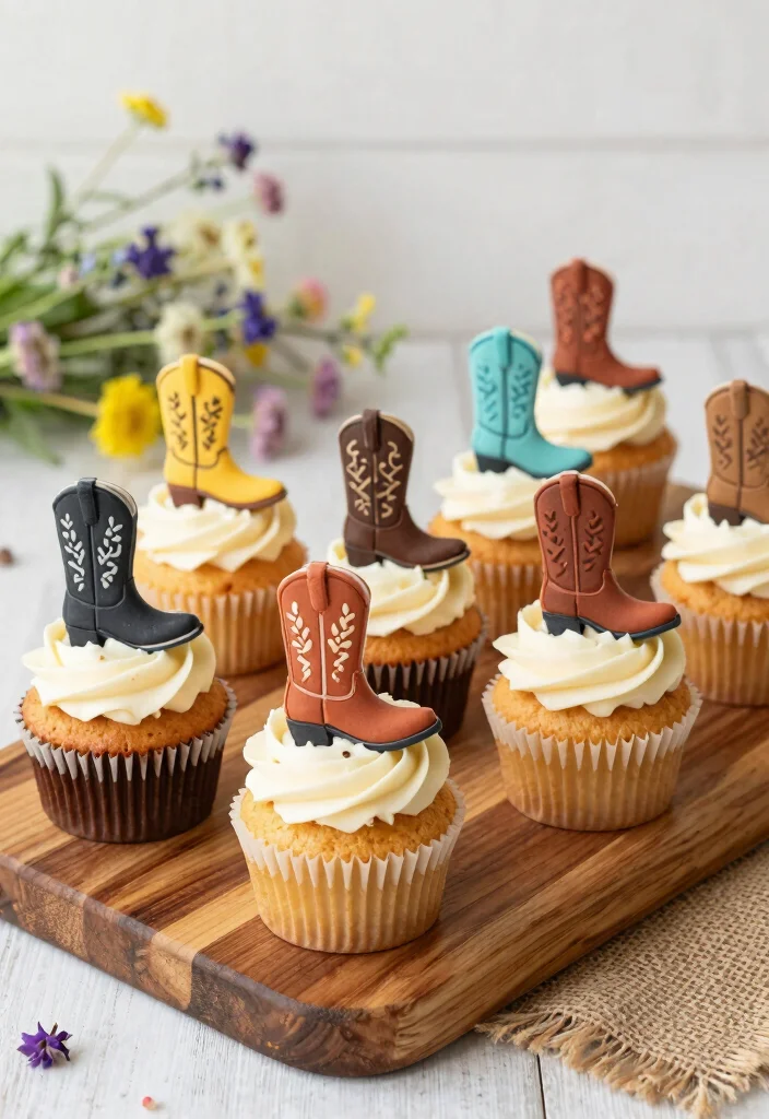 12 Cowboy Cake Ideas with Rustic Details and Western Charm - 3. Cowboy Boot Cupcakes 1