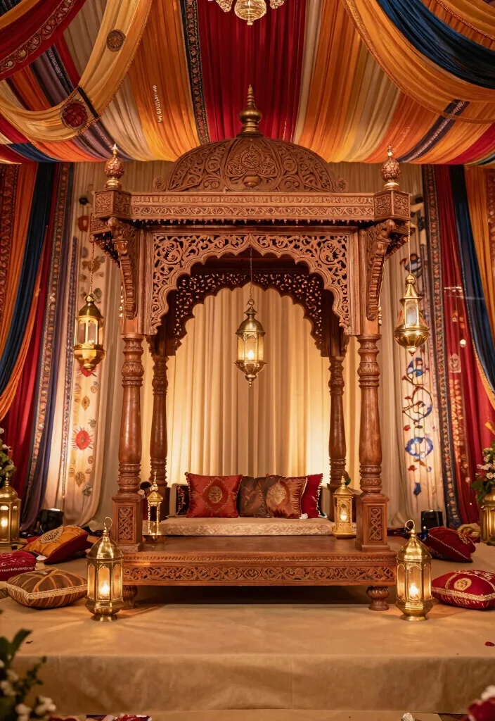 12 Engagement Stage Decoration Ideas with Elegant Indian Style - 3. Traditional Elements 1