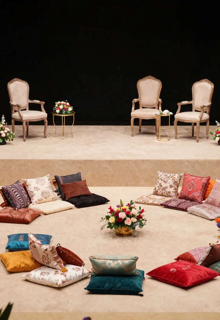 12 Engagement Stage Decoration Ideas with Elegant Indian Style - 9. Mixed Seating Arrangements 1