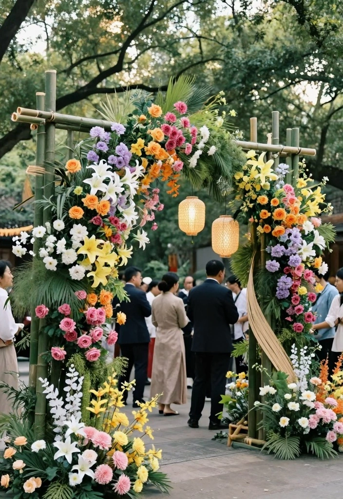 12 Ganpati Flower Decoration Ideas for a Sacred Festive Setup - 3. Sustainable Bamboo and Floral Fusion 1