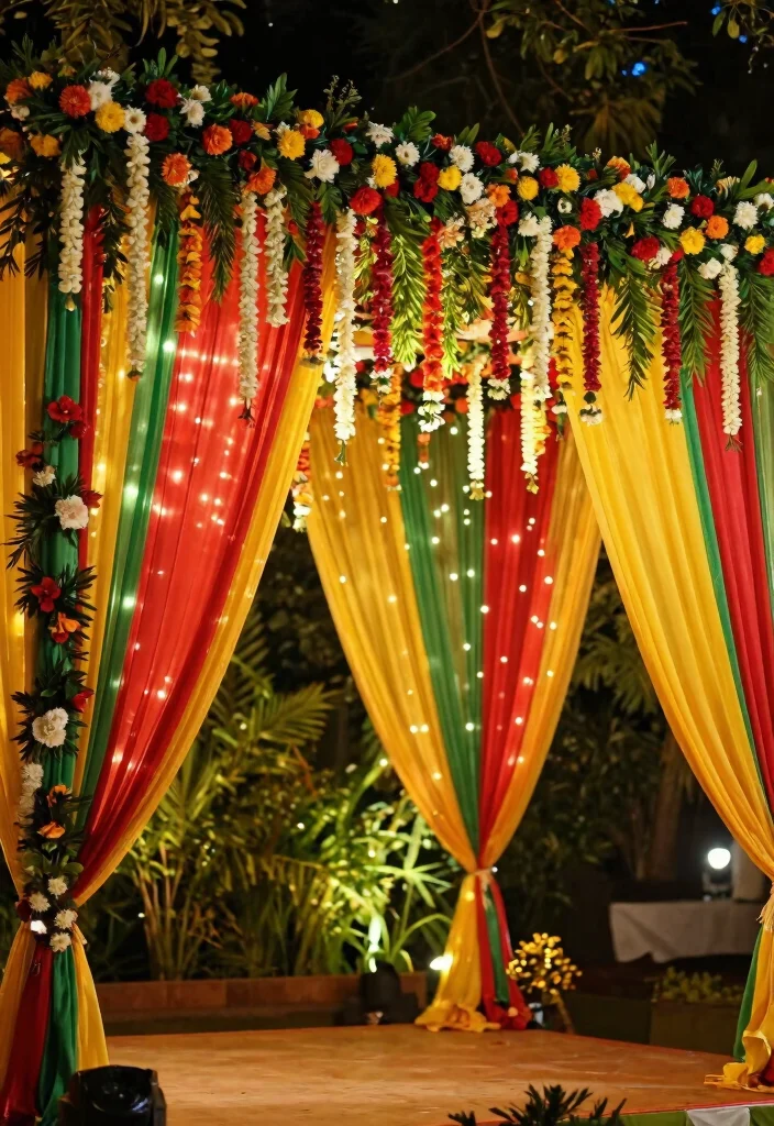 12 Ganpati Flower Decoration Ideas for a Sacred Festive Setup - 7. Colorful Fabric Flower Drapes 1