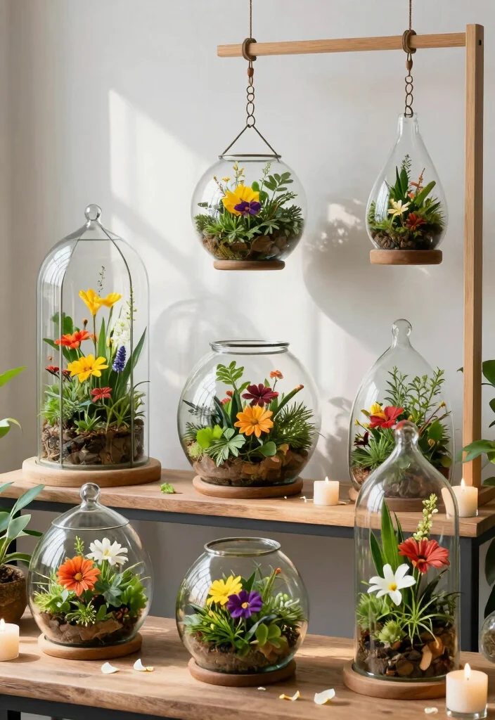 12 Ganpati Flower Decoration Ideas for a Sacred Festive Setup - 9. Minimalist Glass Terrariums 1