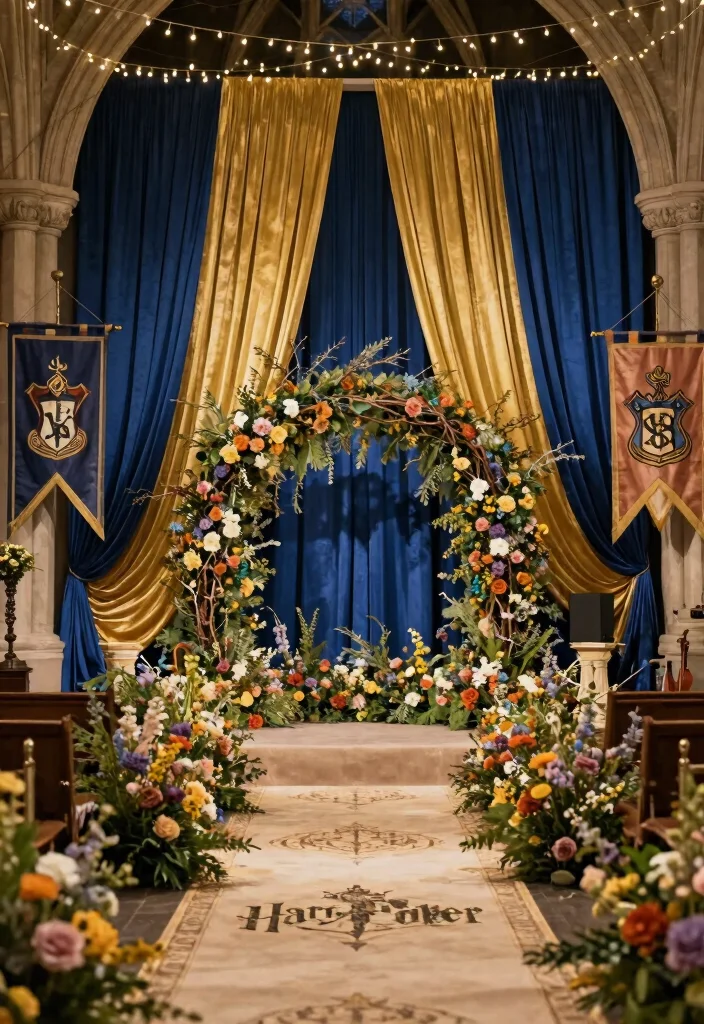 12 Harry Potter Theme Decoration Ideas for Magical Celebrations 34 12 Harry Potter Theme Decoration Ideas for Magical Celebrations - 4. Themed Ceremony Decor 1