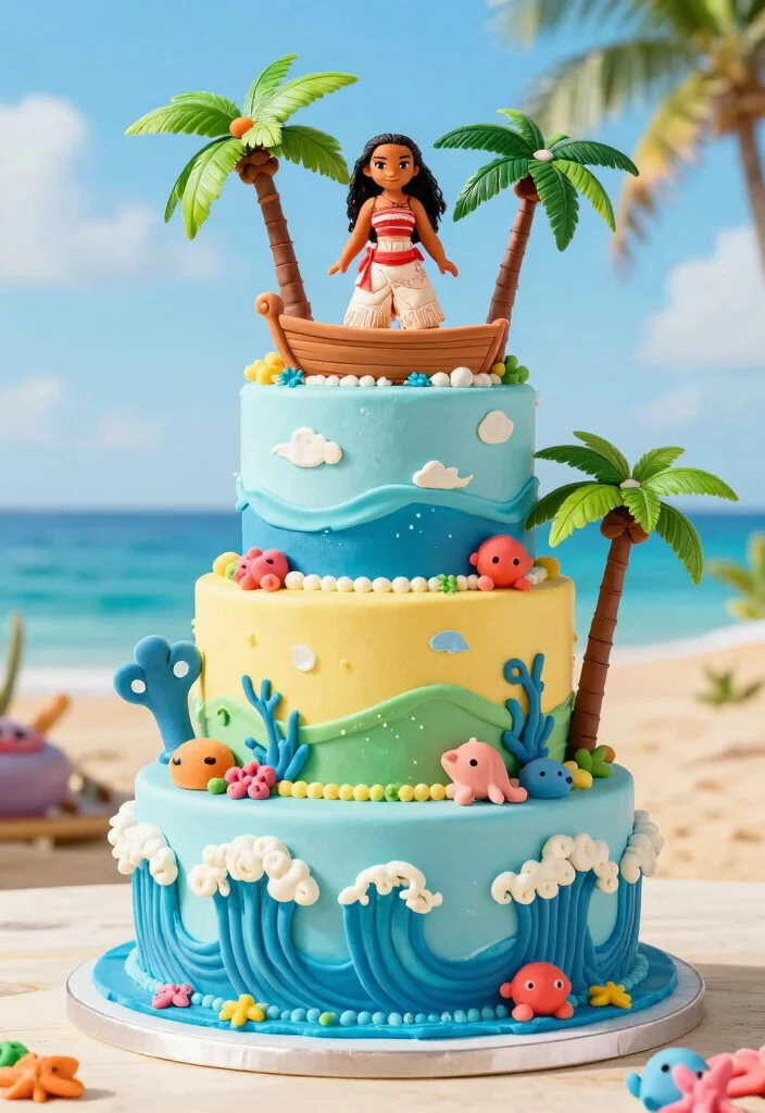 12 Moana Cake Ideas That Are Colorful Fun and Party Ready - 1. Moana's Island Adventure Cake 1