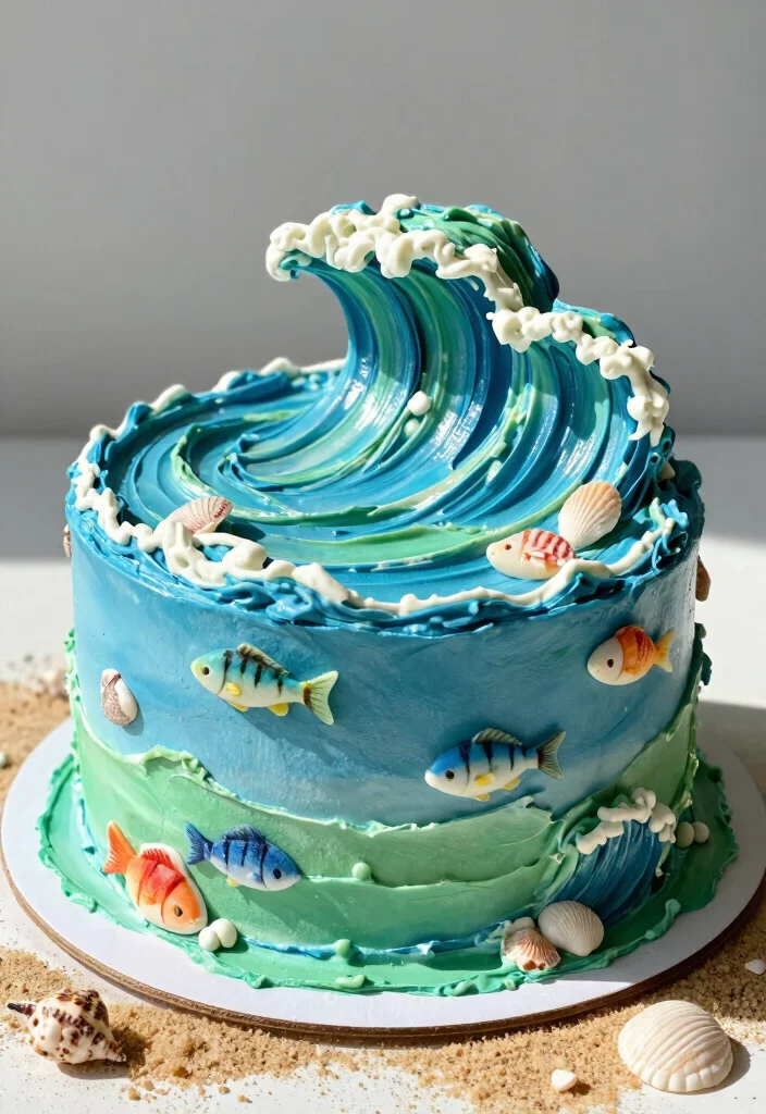 12 Moana Cake Ideas That Are Colorful Fun and Party Ready - 3. Ocean Wave Cake 1