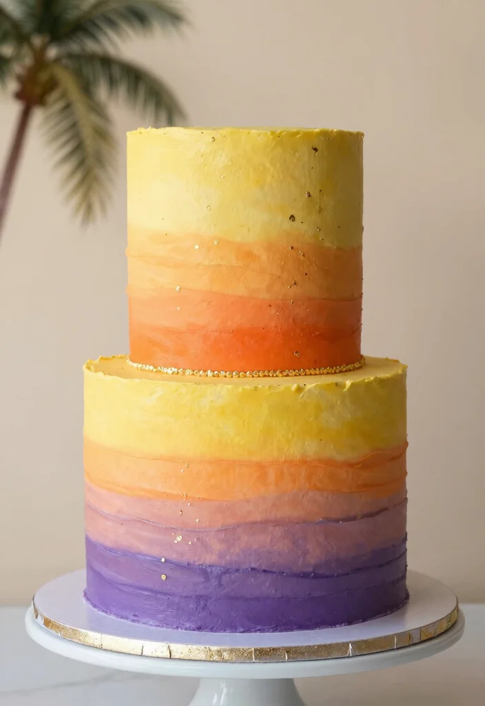 12 Moana Cake Ideas That Are Colorful Fun and Party Ready - 5. Sunset Gradient Cake 1