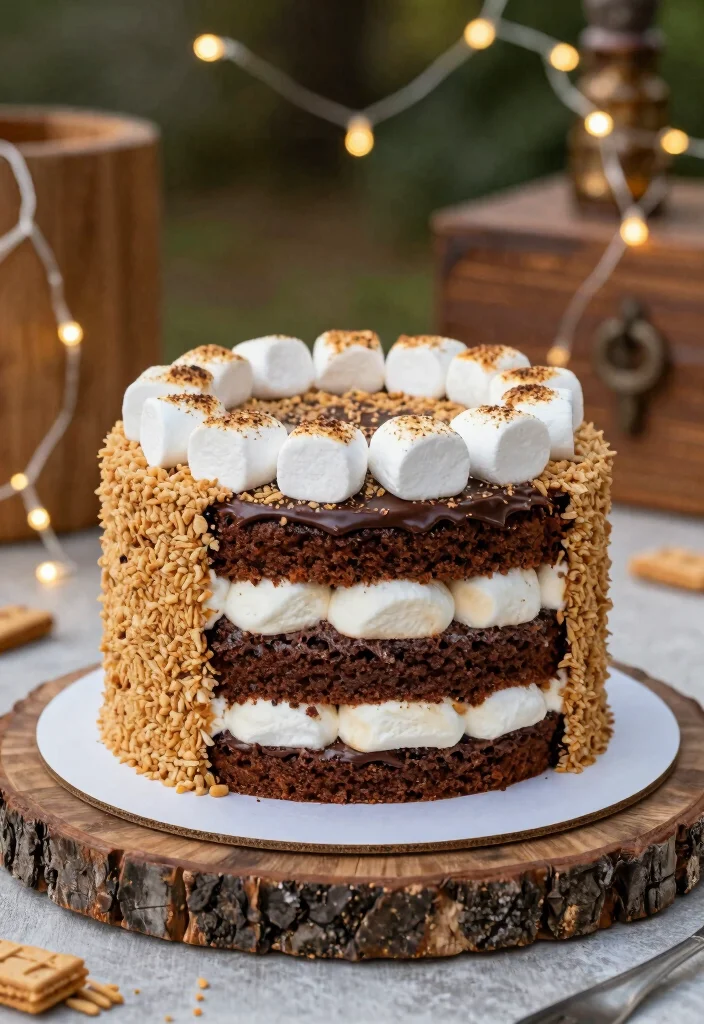 12 Rustic Wedding Cake Ideas with Natural Textures and Soft Colors - 4. Rustic S'mores Cake 1
