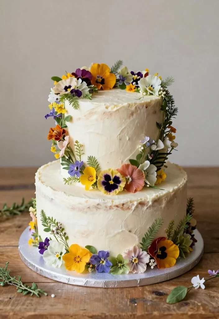 12 Rustic Wedding Cake Ideas with Natural Textures and Soft Colors - 5. Floral Wreath Cake 1