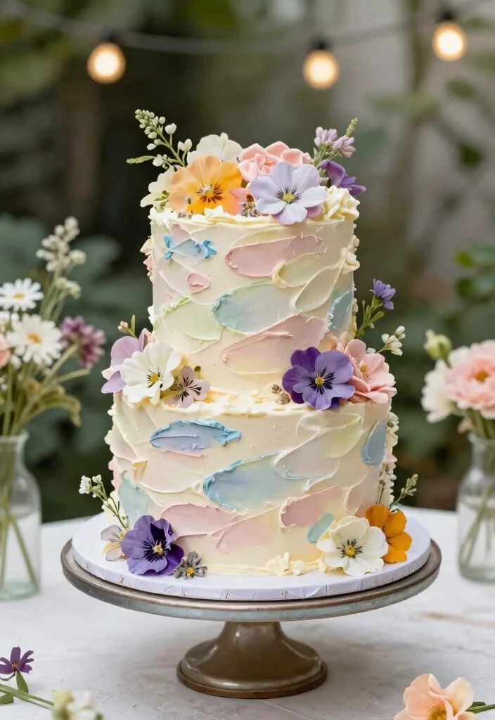 12 Rustic Wedding Cake Ideas with Natural Textures and Soft Colors - 8. Whimsical Buttercream Floral Cake 1
