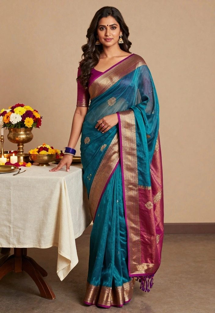 12 Saree Function Decoration Ideas with Traditional Elegant Details - 1. Saree Draped Tablecloths 1
