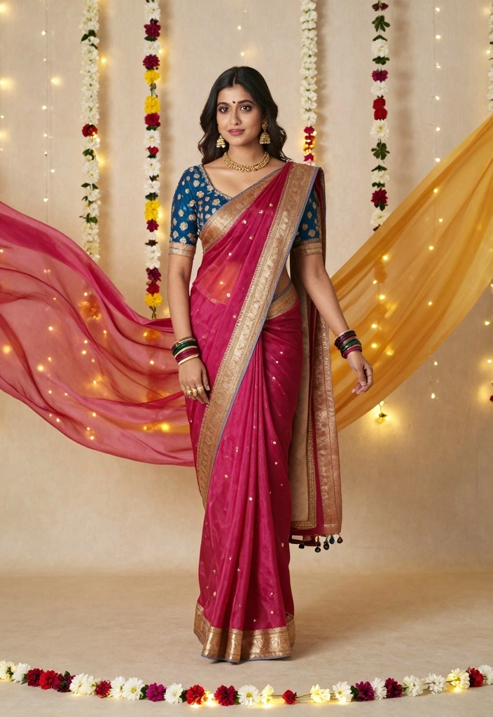 12 Saree Function Decoration Ideas with Traditional Elegant Details - 4. Backdrop of Sarees 1