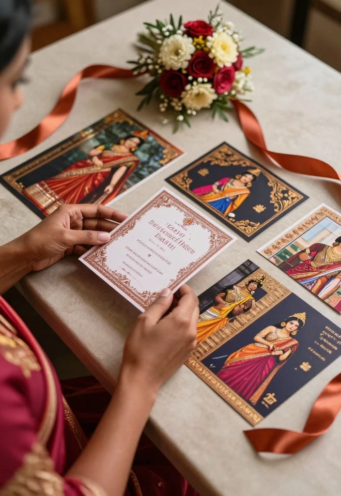 12 Saree Function Decoration Ideas with Traditional Elegant Details - 7. Saree-Themed Invitations 1