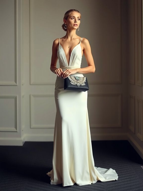 floor length gown with coordinated accessories