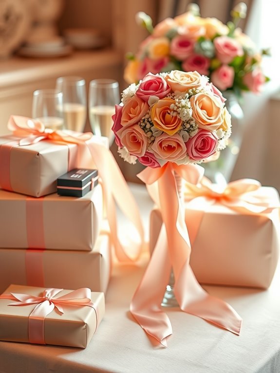 gift table with ribbon bouquet keepsake