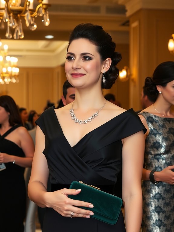 metallics and jewel tones elevate black ensemble