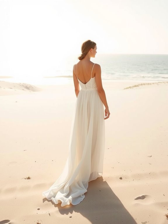 minimalist chiffon beach wedding dress