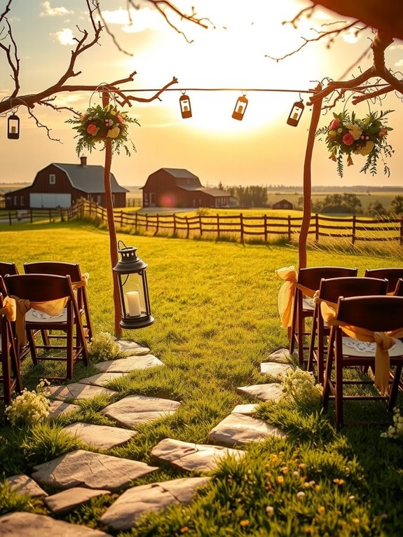 rustic arbor gum leaf pathway hay bale seating